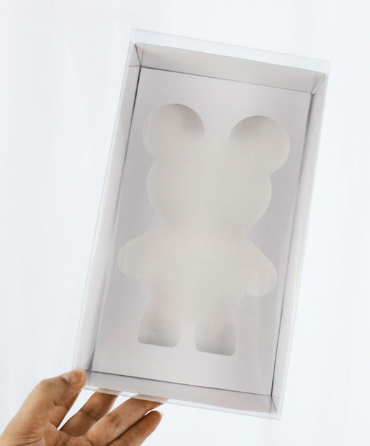 White Smash Bear Box with Clear Lid (set of 5) - Elegant Supply