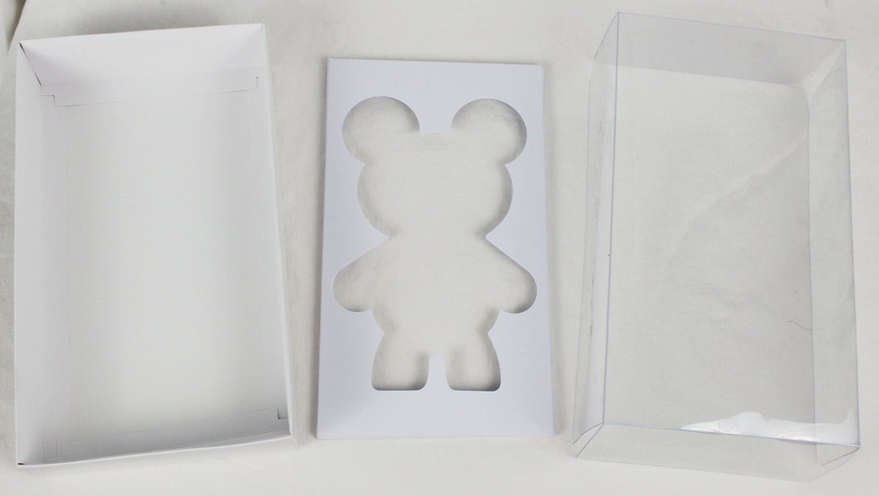 White Smash Bear Box with Clear Lid (set of 5) - Elegant Supply