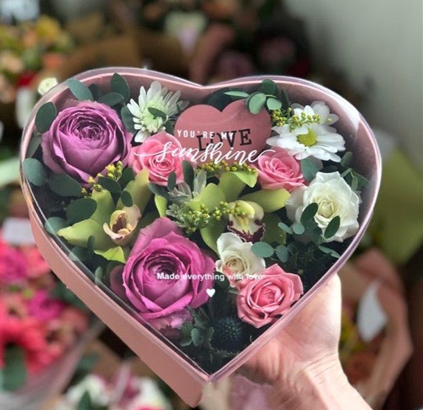 You're my Sunshine Heart Shape Flower Gift Box with Clear Lid - Elegant Supply