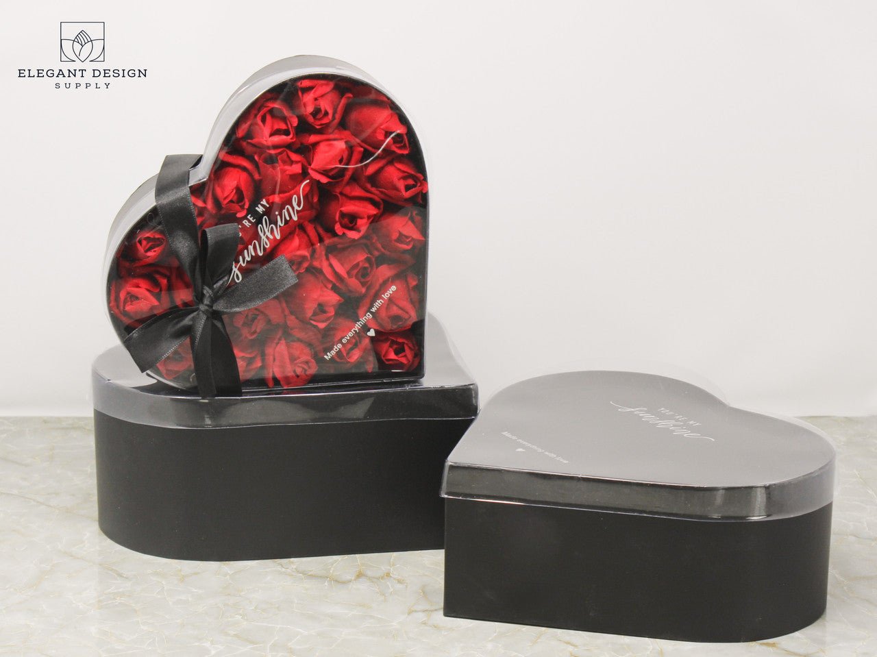 You're my Sunshine Heart Shape Flower Gift Box with Clear Lid - Elegant Supply