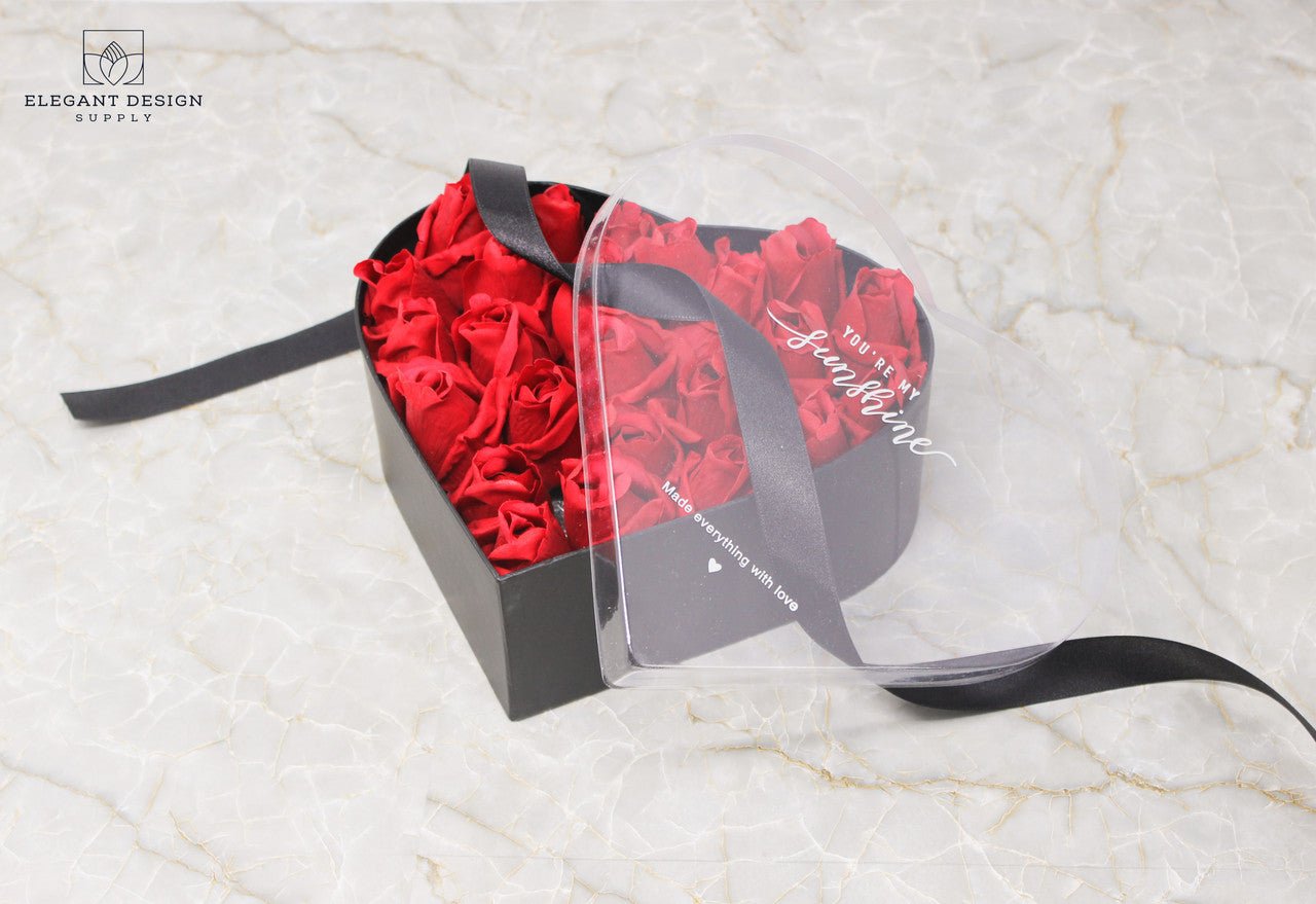You're my Sunshine Heart Shape Flower Gift Box with Clear Lid - Elegant Supply